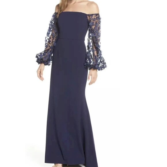 Eliza J Off the Shoulder 3D Floral Sleeve Maxi Dress Size 4 NEW - Picture 8 of 12